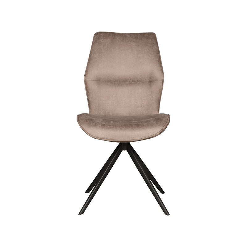Eetkamerstoel Comfy taupe microvezel magazijn leegverkoop, vooraanzicht op witte achtergrond