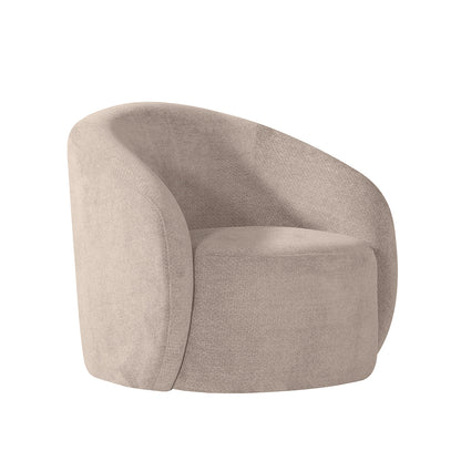 Fauteuil Alby beige stof, schuin vooraanzicht op witte achtergrond