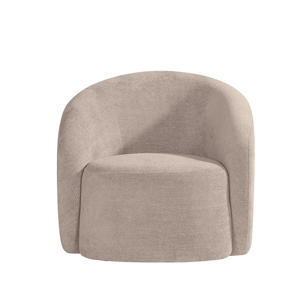 Fauteuil Alby beige stof, vooraanzicht op witte achtergrond