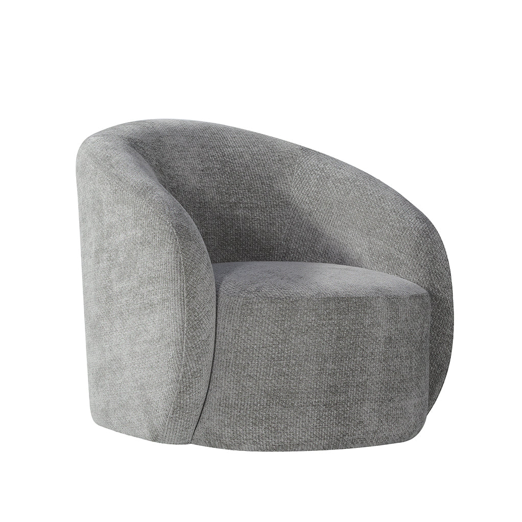Fauteuil Alby grijs stof, schuin vooraanzicht op witte achtergrond