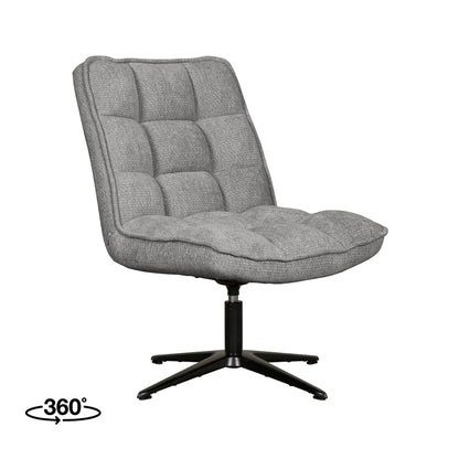 Fauteuil Vince grijs stof, schuin vooraanzicht op witte achtergrond