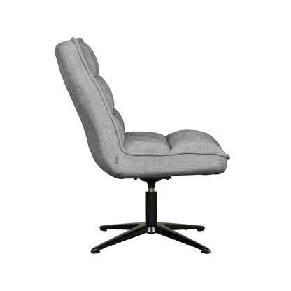 Fauteuil Vince grijs stof, zijaanzicht op witte achtergrond