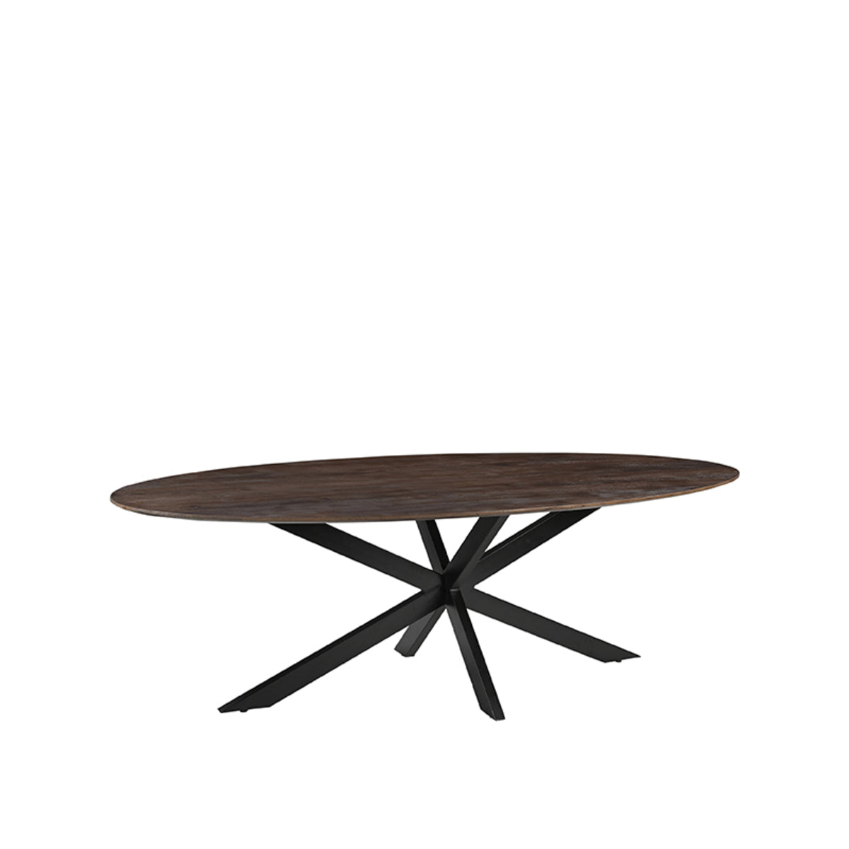 Eettafel James bruin mangohout, schuin vooraanzicht op witte achtergrond