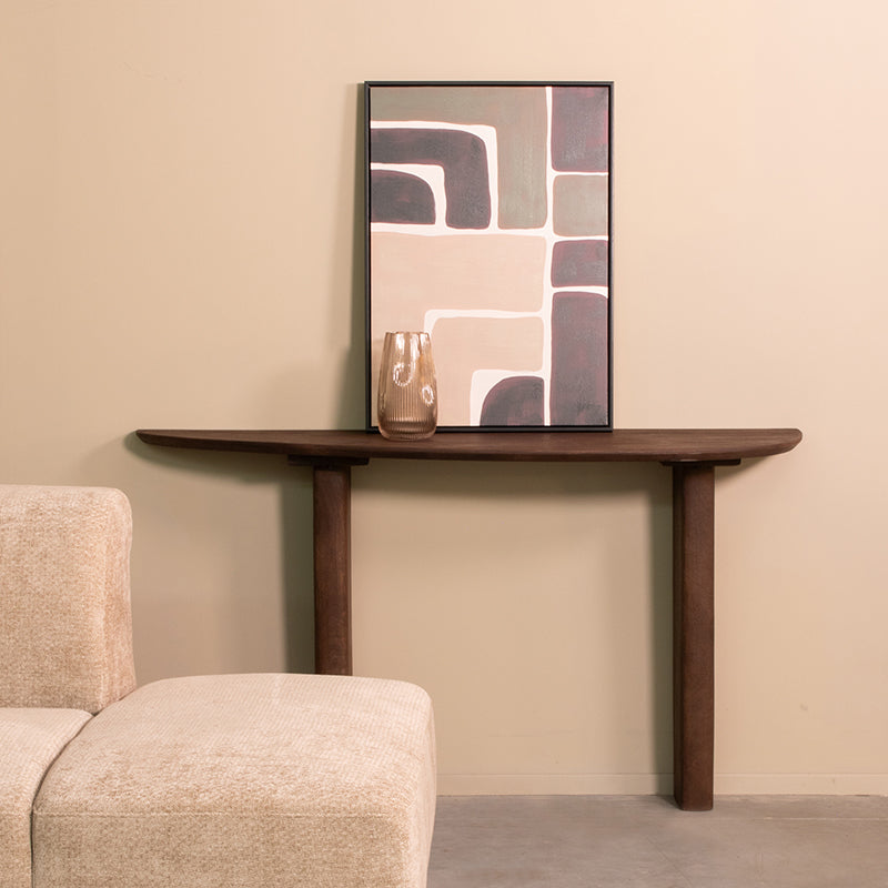Sidetable Wow bruin mangohout, vooraanzicht in een interieur