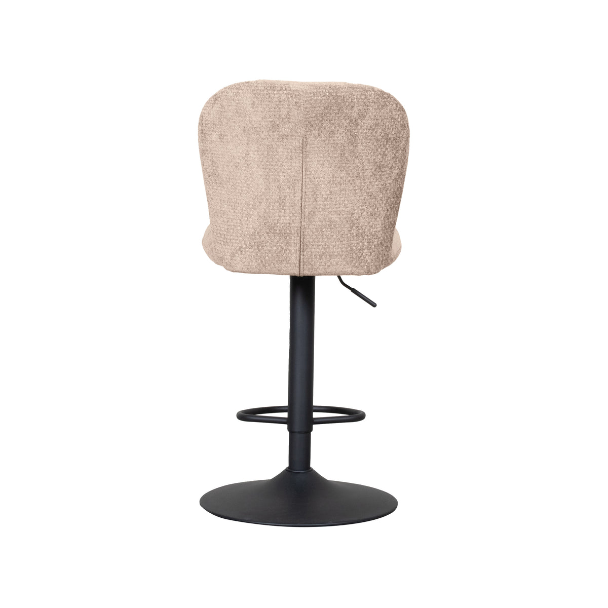 Barkruk Vino beige stof, achteraanzicht op witte achtergrond