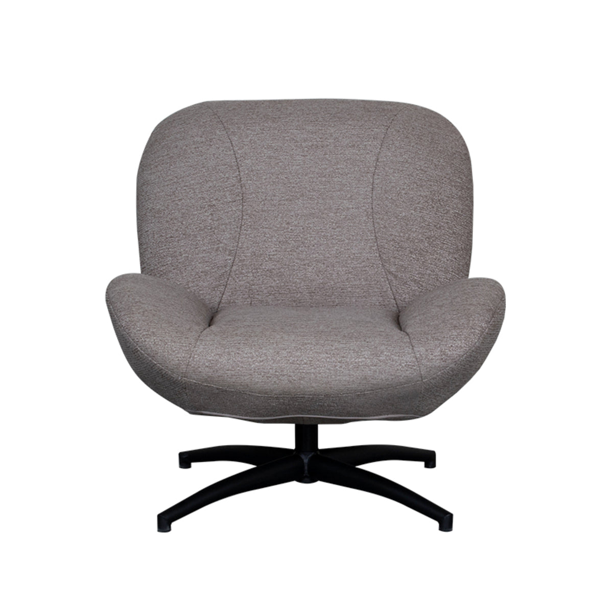 Fauteuil Clayton taupe stof, vooraanzicht op witte achtergrond