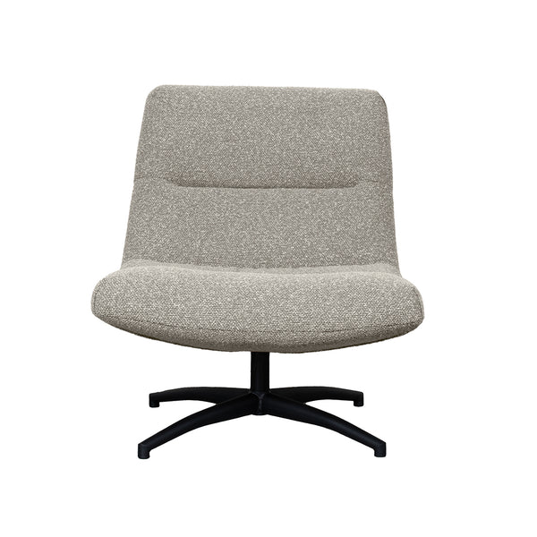 Fauteuil Calix grijs bouclé, vooraanzicht op witte achtergrond