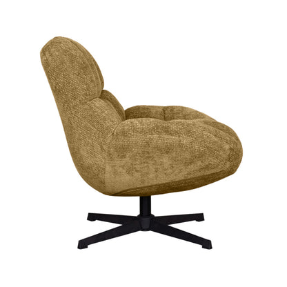 Fauteuil Huxley geel stof, zijaanzicht op witte achtergrond