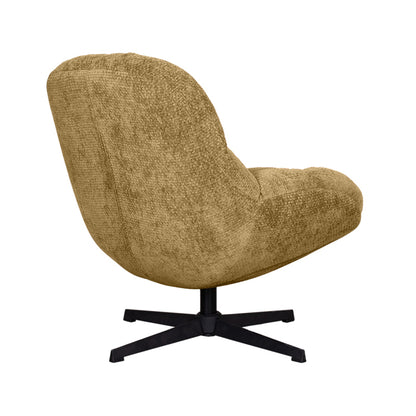 Fauteuil Huxley geel stof, schuin achteraanzicht op witte achtergrond