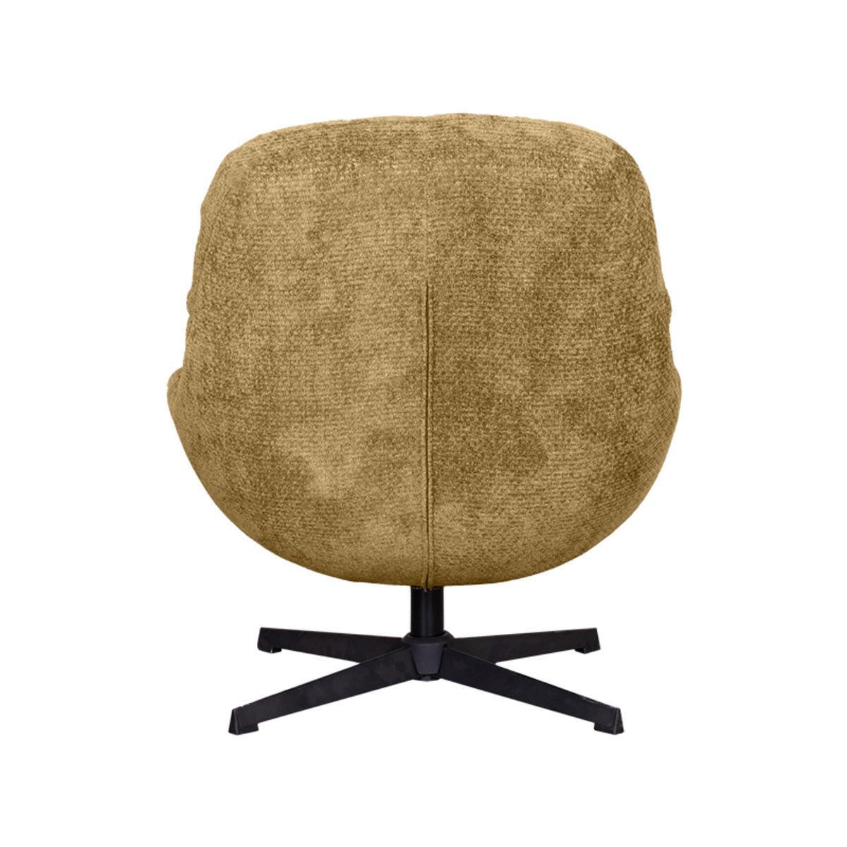 Fauteuil Huxley geel stof, achteraanzicht op witte achtergrond
