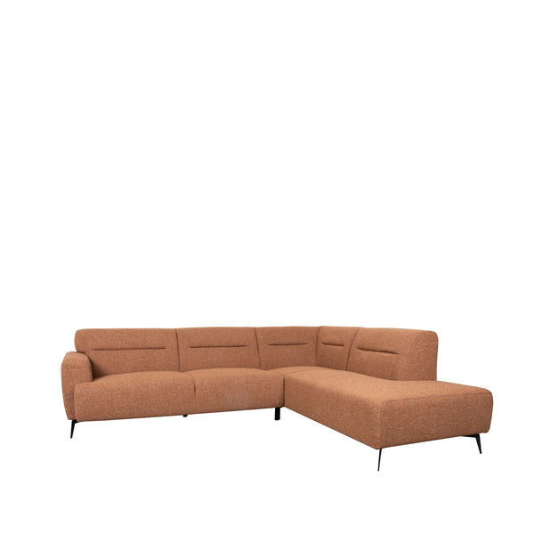 Hoekbank Bolzano | Rood Bouclé | Magazijn leegverkoop — Zijaanzicht - witfoto