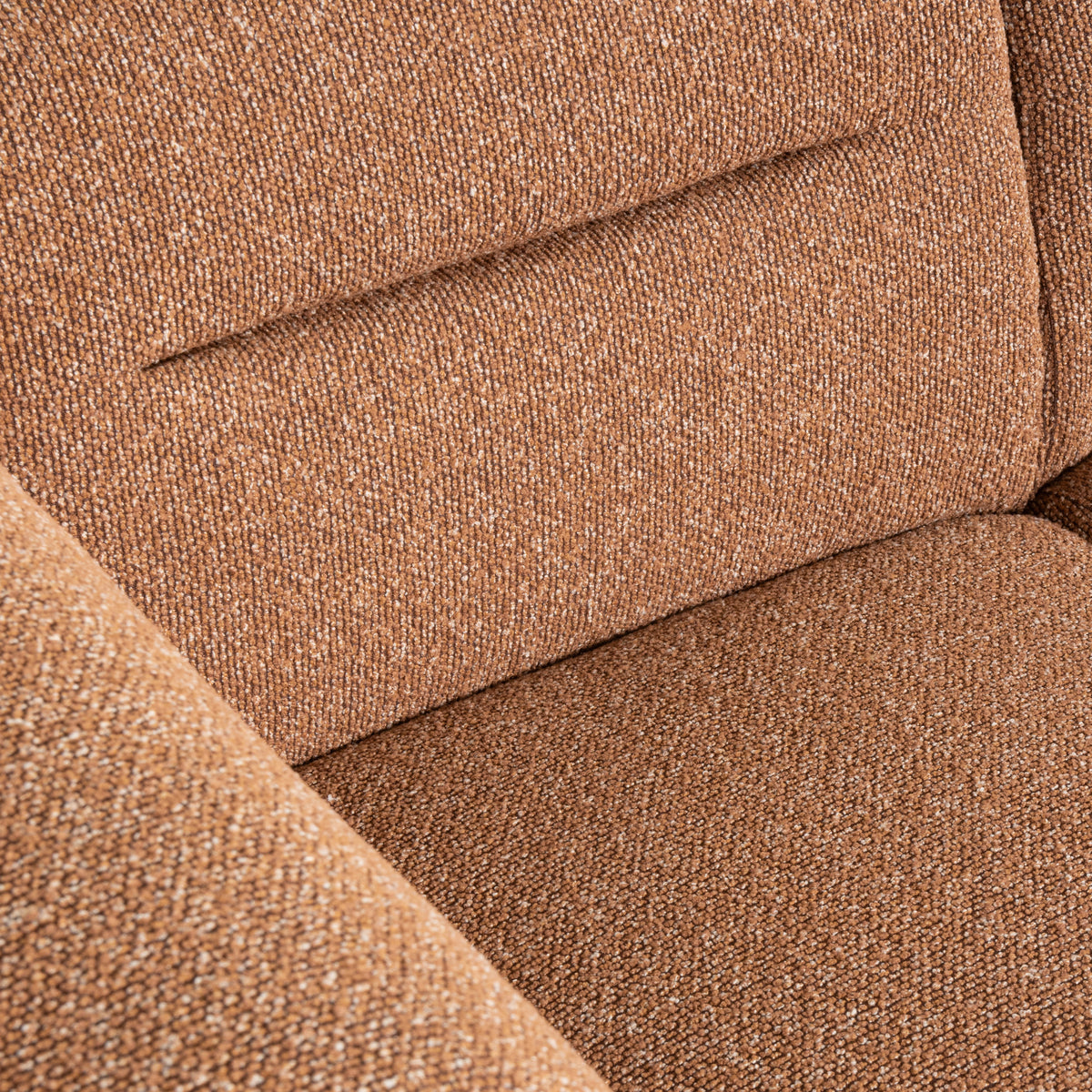 Hoekbank Bolzano rood bouclé magazijn leegverkoop, detail van het materiaal