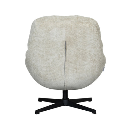 Fauteuil Huxley grijs stof, achteraanzicht op witte achtergrond