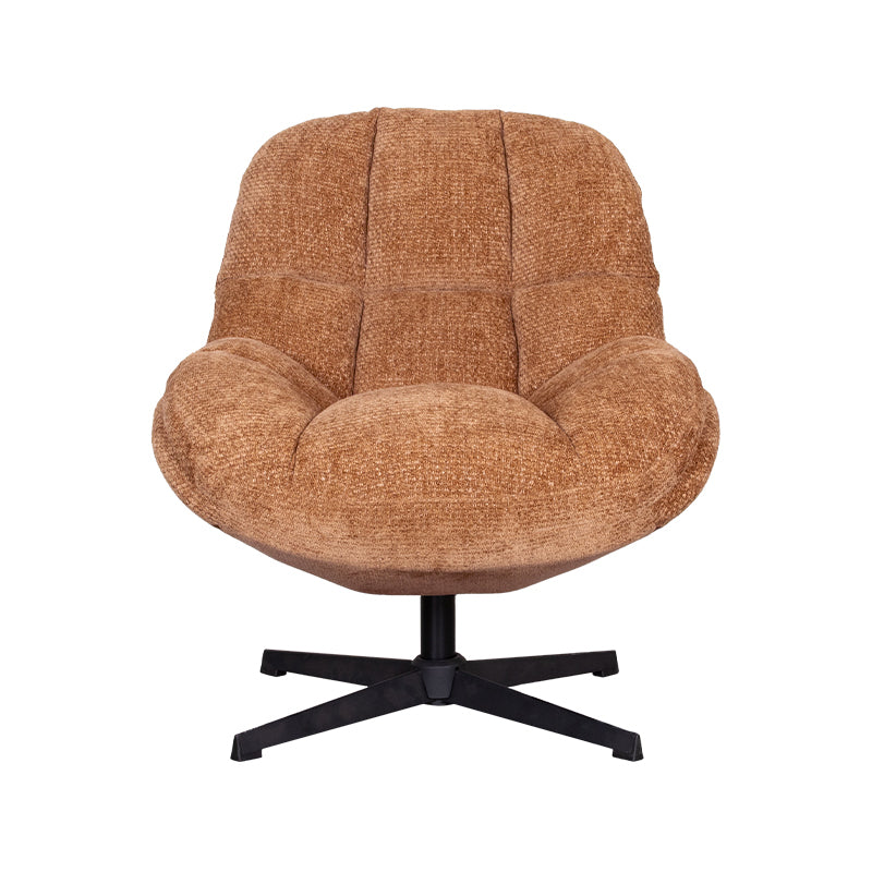 Fauteuil Huxley bruin stof, vooraanzicht op witte achtergrond