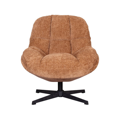 Fauteuil Huxley bruin stof, vooraanzicht op witte achtergrond
