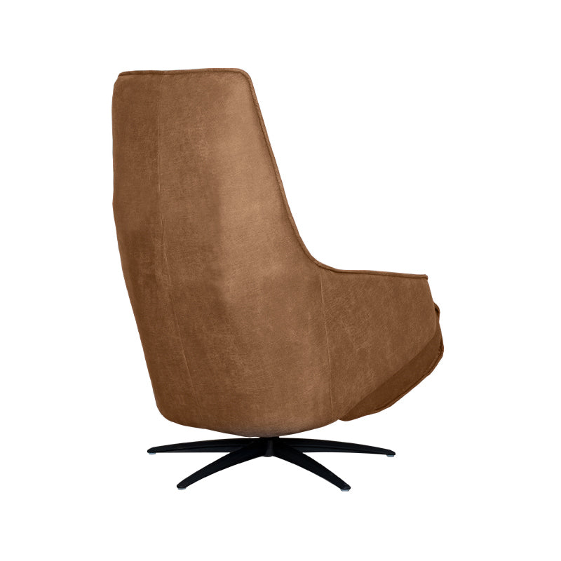 Relaxfauteuil Odense bruin microvezel, schuin achteraanzicht op witte achtergrond
