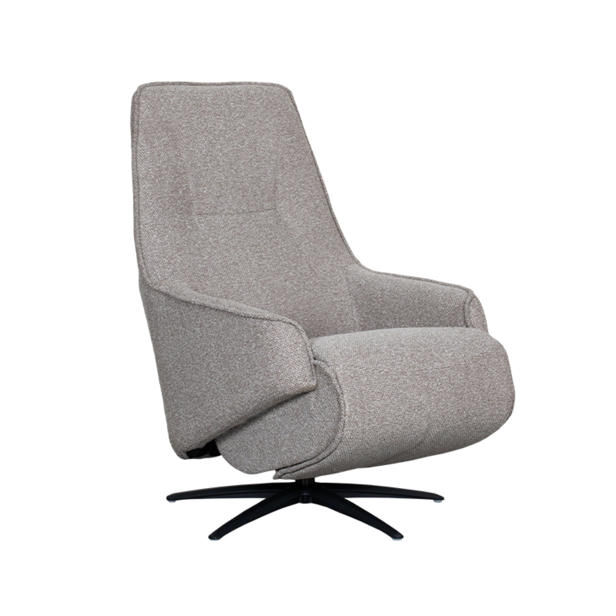 Relaxfauteuil Odense truffel/grijs bouclé, schuin vooraanzicht op witte achtergrond