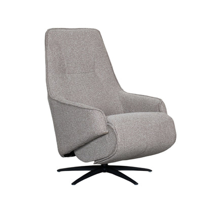 Relaxfauteuil Odense truffel/grijs bouclé, schuin vooraanzicht op witte achtergrond