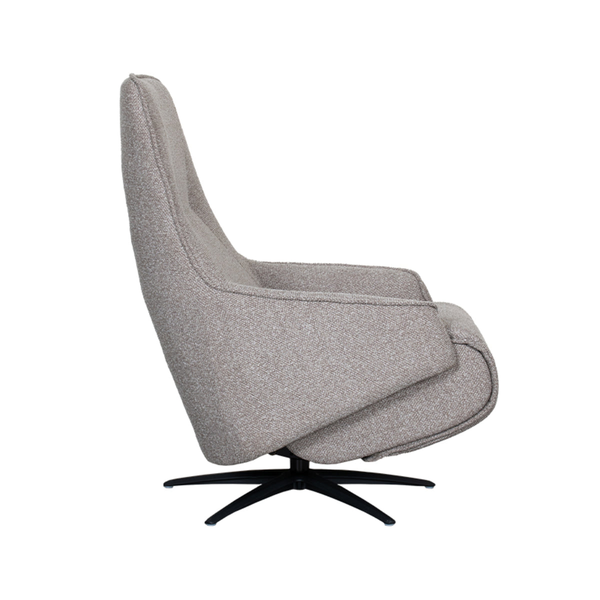 Relaxfauteuil Odense truffel/grijs bouclé, zijaanzicht op witte achtergrond