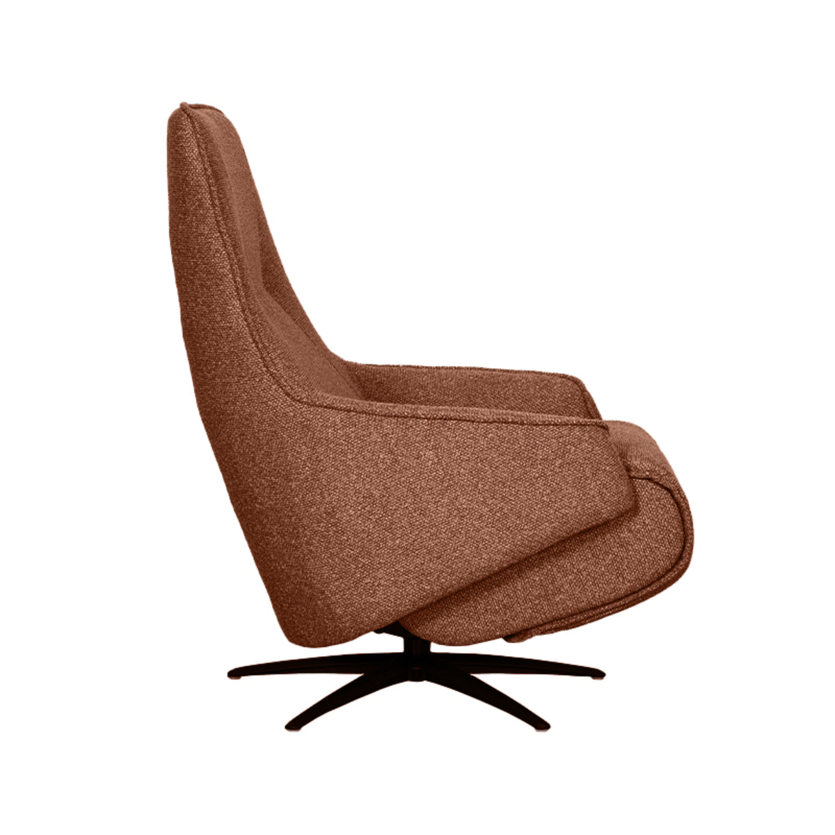 Relaxfauteuil Odense rood bouclé, zijaanzicht op witte achtergrond