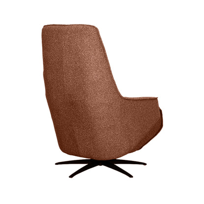 Relaxfauteuil Odense rood bouclé, schuin achteraanzicht op witte achtergrond