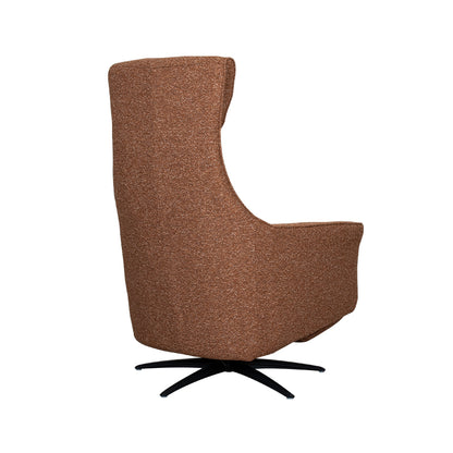 Relaxfauteuil Lund rood bouclé, schuin achteraanzicht op witte achtergrond