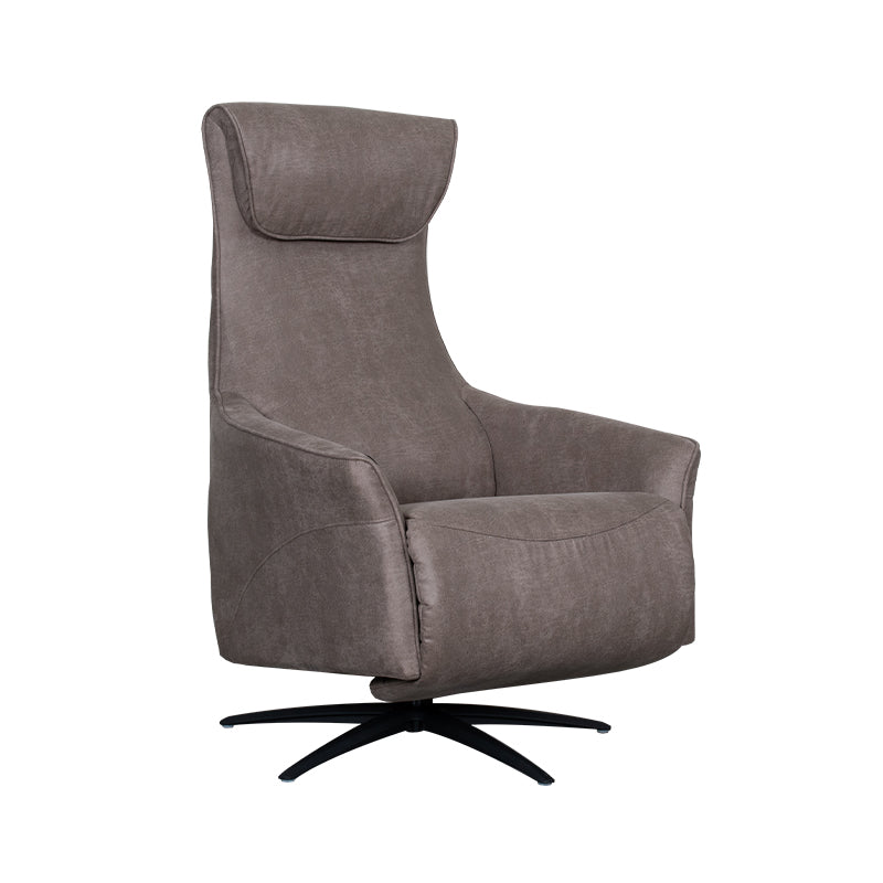 Relaxfauteuil Lund taupe microvezel, schuin vooraanzicht op witte achtergrond