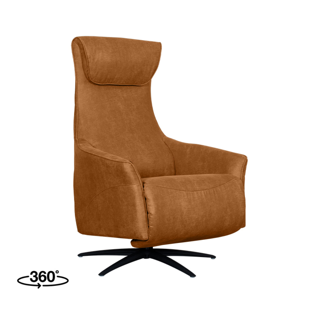 Fauteuil Lund bruin microvezel, schuin vooraanzicht op witte achtergrond