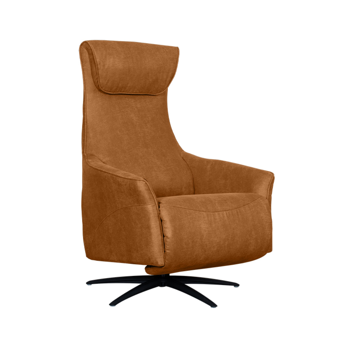 Fauteuil Lund bruin microvezel, schuin vooraanzicht op witte achtergrond