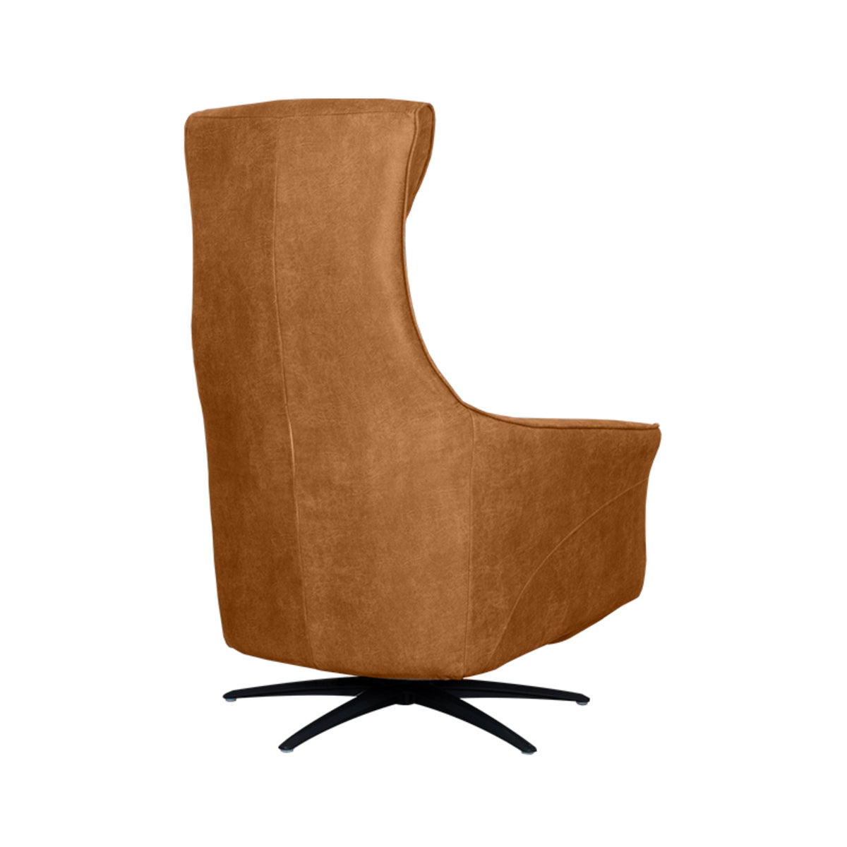 Fauteuil Lund bruin microvezel, schuin achteraanzicht op witte achtergrond