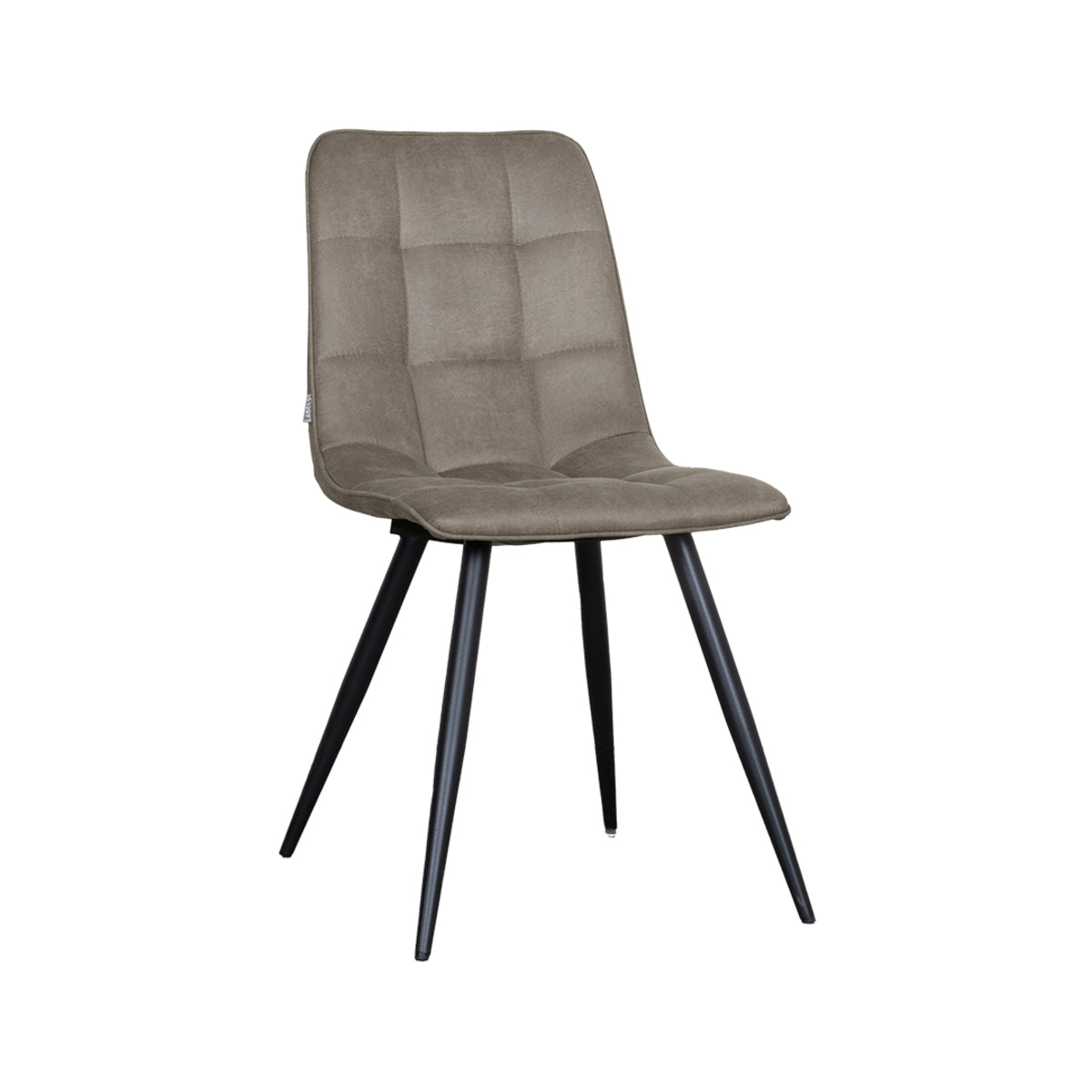 Eetkamerstoel Bistro taupe micro suede, schuin vooraanzicht op witte achtergrond