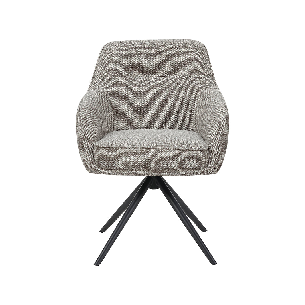 Eetkamerstoel Akira beige bouclé, vooraanzicht op witte achtergrond