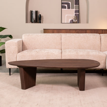 Salontafel Wow bruin mangohout, vooraanzicht in een interieur