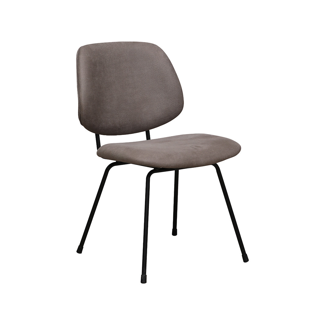 Eetkamerstoel Bello taupe micro suede, schuin vooraanzicht op witte achtergrond