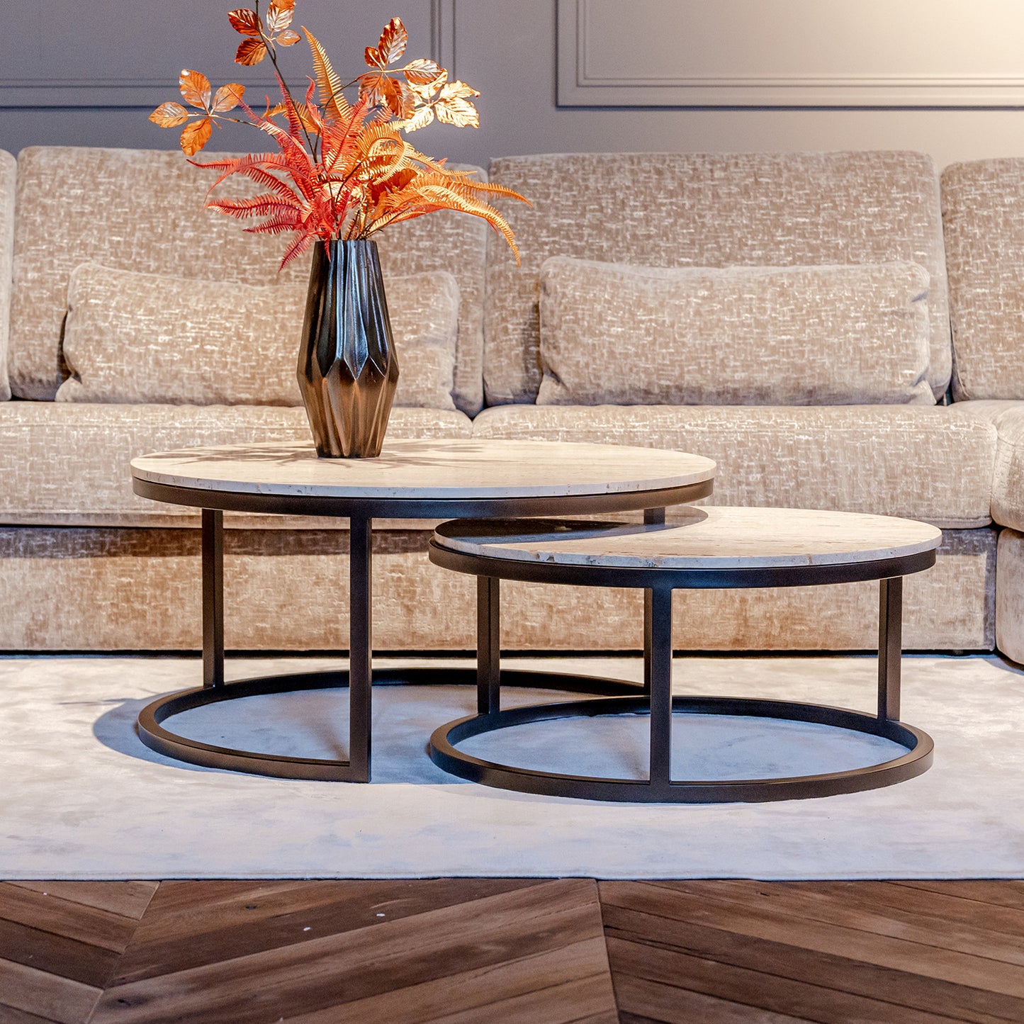 Salontafel Avalon | Set van 2 | Travertin | Brons