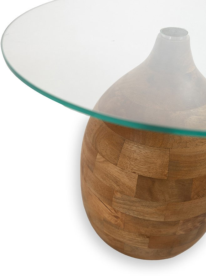 Salontafel Stella | Clear Glass | Naturel Mangohout — Zijaanzicht - witfoto