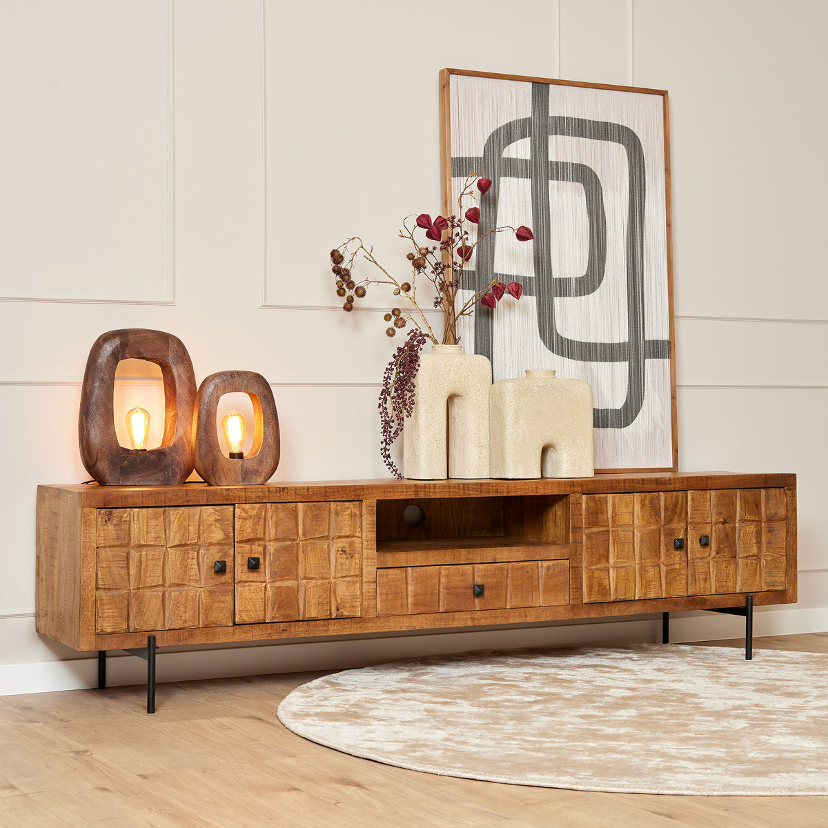TV-Meubel Brandy, schuin vooraanzicht in een interieur