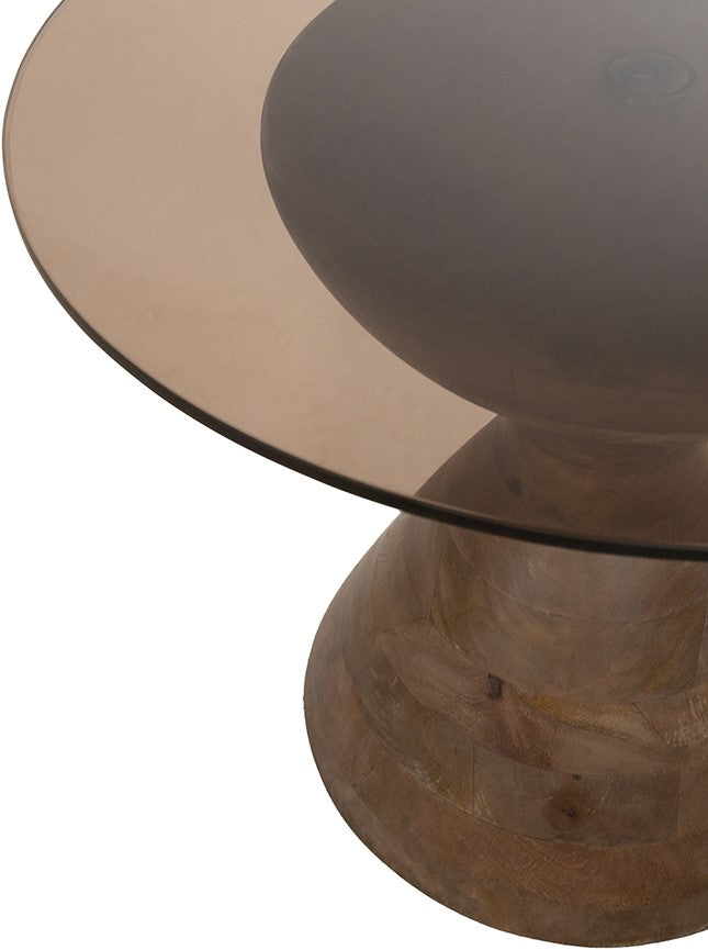Bijzettafel Yves smoked glass mangohout walnoot, detail van het materiaal