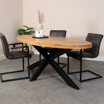 industriele eettafel ovaal mangohout