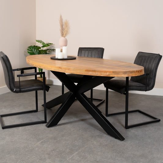 industriele eettafel ovaal mangohout