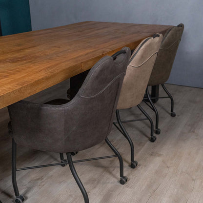 industriele eetkamerstoelen met wieltjes, handvat en armleuning