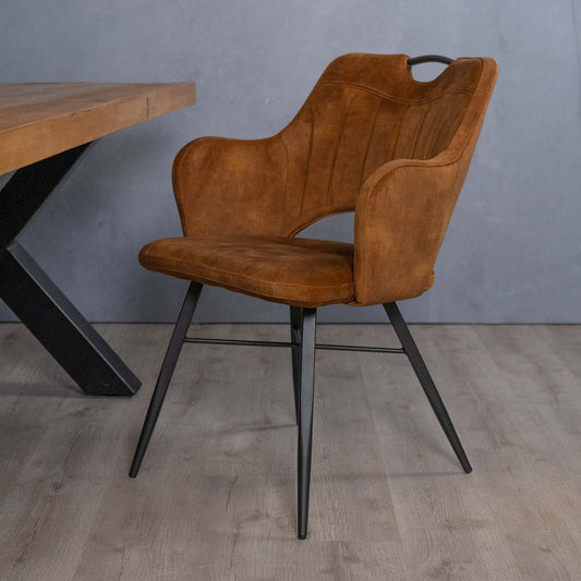 Velvet eetkamerstoel oker geel jewel met handvat