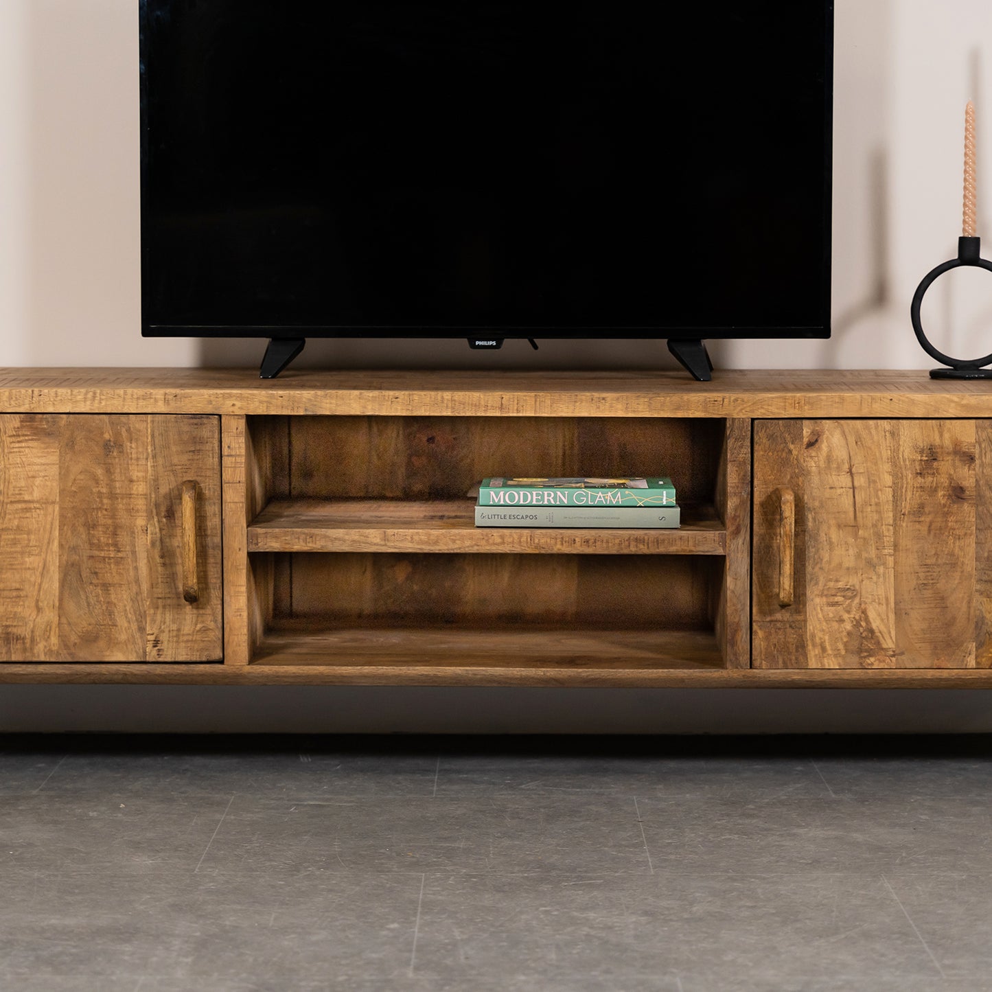 mangohouten tv meubel met vakken en deuren omaha meubelbaas