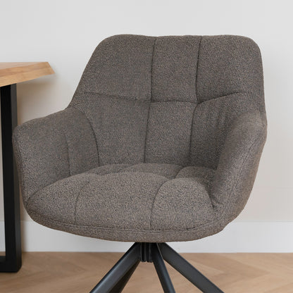 draaibare eetkamerstoel donker bruin bouclé