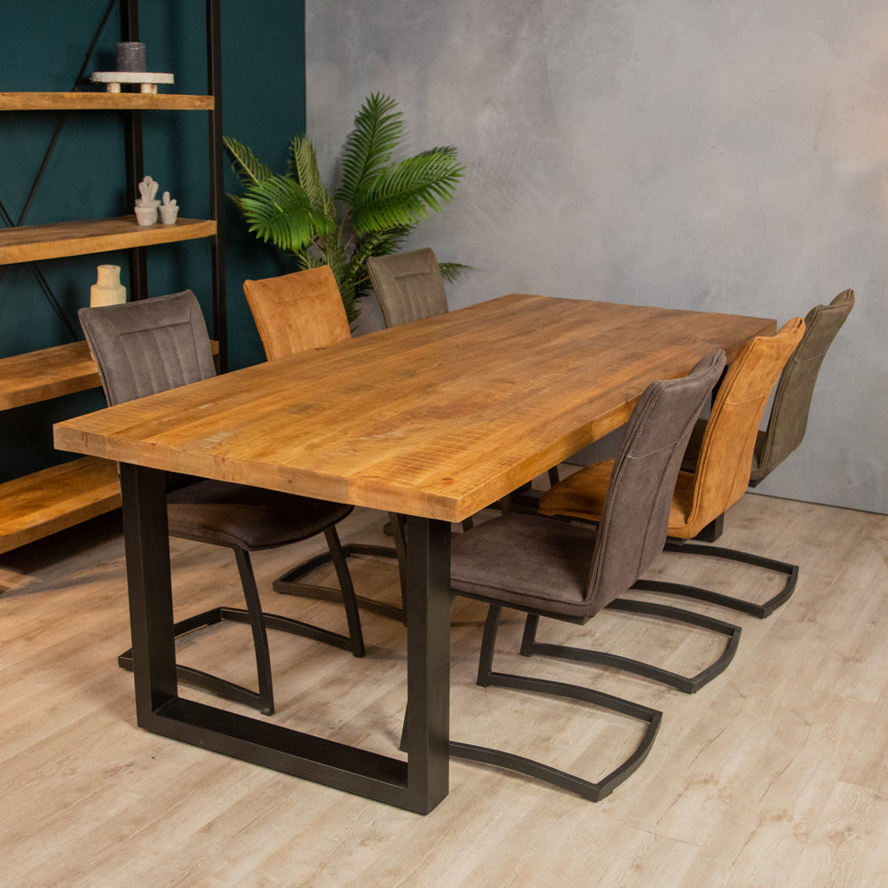 industriele eettafel mangohout met u poot